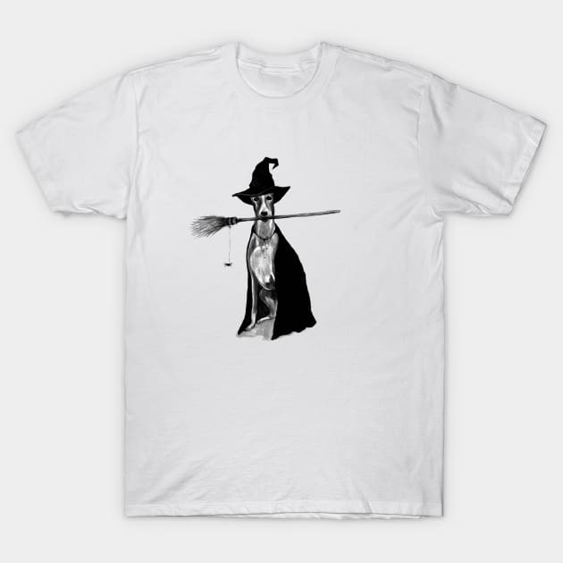 Greyhound Witch T-Shirt by Tasmin Bassett Art